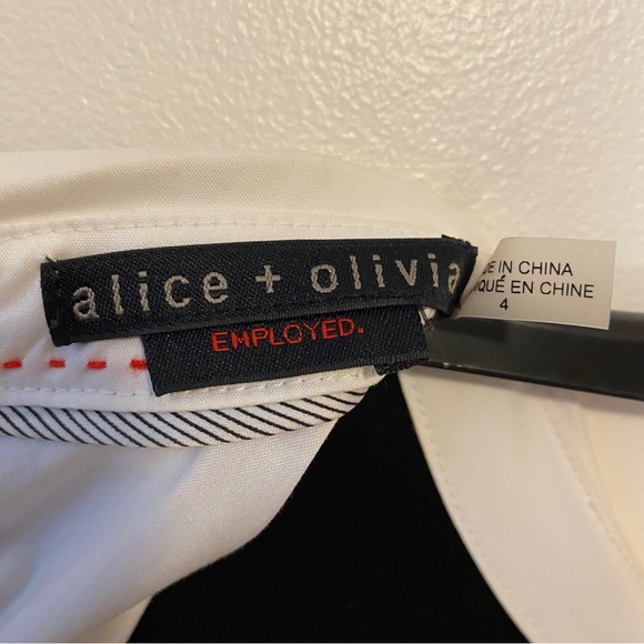 Alice+Olivia Employed Black LongSleeve Collar Dress w/White Cuffs & Back SZ 4 - Picture 6 of 10